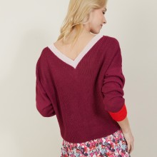 Pull ample col V avant et arrière - Naelie 7334 RUBIS/ECARLATE/COROLLE/POUDRE - 51 Bordeaux