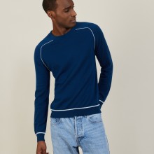 Pull col rond bicolore en cachemire light - Percy 7301 corsaire/bleu