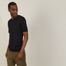 T-shirt col tunisien en lin flammé - Baraka 7210 noir - 01 Noir