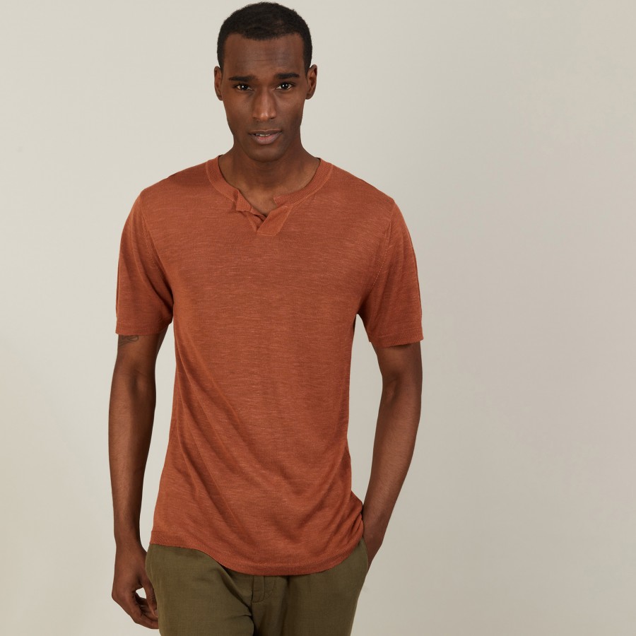 Slub linen t-shirt with Tunisian collar - Barakae