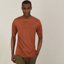 Slub linen t-shirt with Tunisian collar - Baraka