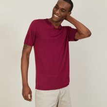 T-shirt col tunisien en lin flammé - Baraka 7282 rubis - 51 Bordeaux