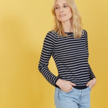 Pull bicolore en lin flammé - Nadege 7335 marine/blanc - 05 Bleu marine