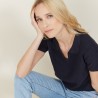 T-shirt col polo en coton sec - Nina 7240 marine - 05 Bleu marine