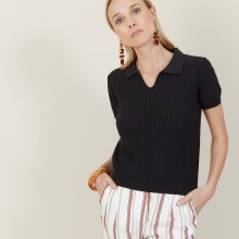 T-shirt col polo en coton sec - Nina 7210 noir - 01 Noir