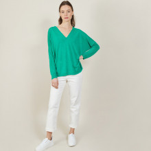 T-shirt ample col v en lin flammé - Beja 7250 veronese - 22 Vert moyen