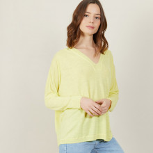 T-shirt ample col v en lin flammé - Beja 7260 mimosa - 08 Jaune