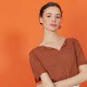 T-shirt col tunisien en lin flammé - Boheme 7230 epice - 46 Marron clair