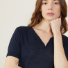 T-shirt col tunisien en lin flammé - Boheme 7240 marine - 05 Bleu marine