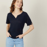 Slub linen t-shirt with Tunisian collar - Boheme