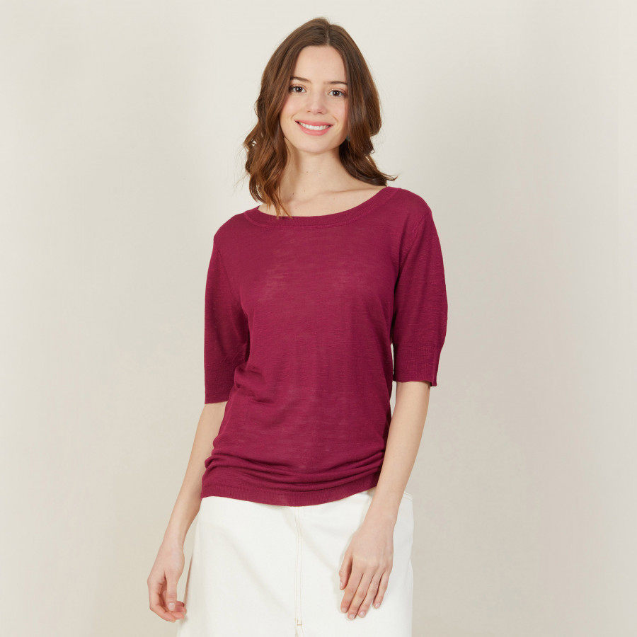 T-shirt col rond en lin flammé - Bonnie 7280 ecarlate - 52 Rouge