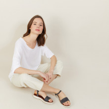 T-shirt ample col rond en lin flammé - Mairena 7200 blanc - 02 Blanc