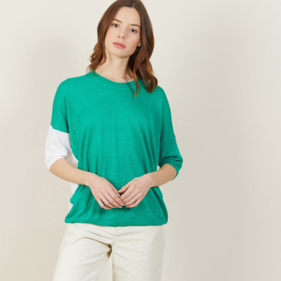 T-shirt ample col rond en lin flammé bicolore - Mairena bis
