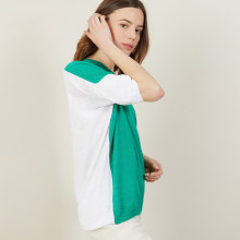 T-shirt ample col rond en lin flammé bicolore - Mairena bis 7336 veronese/blanc - 22 Vert moyen