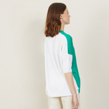 T-shirt ample col rond en lin flammé bicolore - Mairena bis 7336 veronese/blanc - 22 Vert moyen