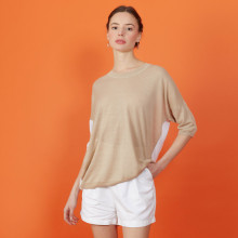 T-shirt ample col rond en lin flammé bicolore - Mairena bis 7336 veronese/blanc - 22 Vert moyen