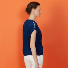 T-shirt col V en lin cachemire - Meg 7301 corsaire - 06 Bleu moyen