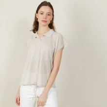 Chemise manches courtes effet irrisé - Nathalie 7201 sahara - 12 Beige clair