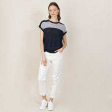 T-shirt bicolore en lin flammé - Naty 7335 marine/blanc - 05 Bleu marine