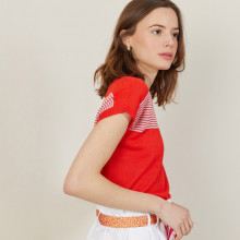 T-shirt bicolore en lin flammé - Naty 7339 ecarlate/poudre - 52 Rouge