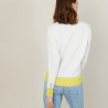 Pull col rond tricolore en coton - Nelda 7324 sahara/mimosa/blanc - 08 Jaune