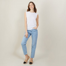 Débardeur large bretelle en lin flammé - Billie 7200 blanc - 02 Blanc