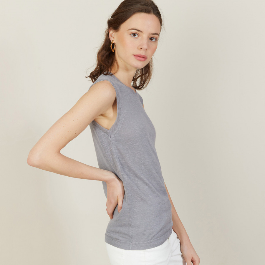 Débardeur large bretelle en lin flammé - Billie 7211 nuage - 09 Gris moyen