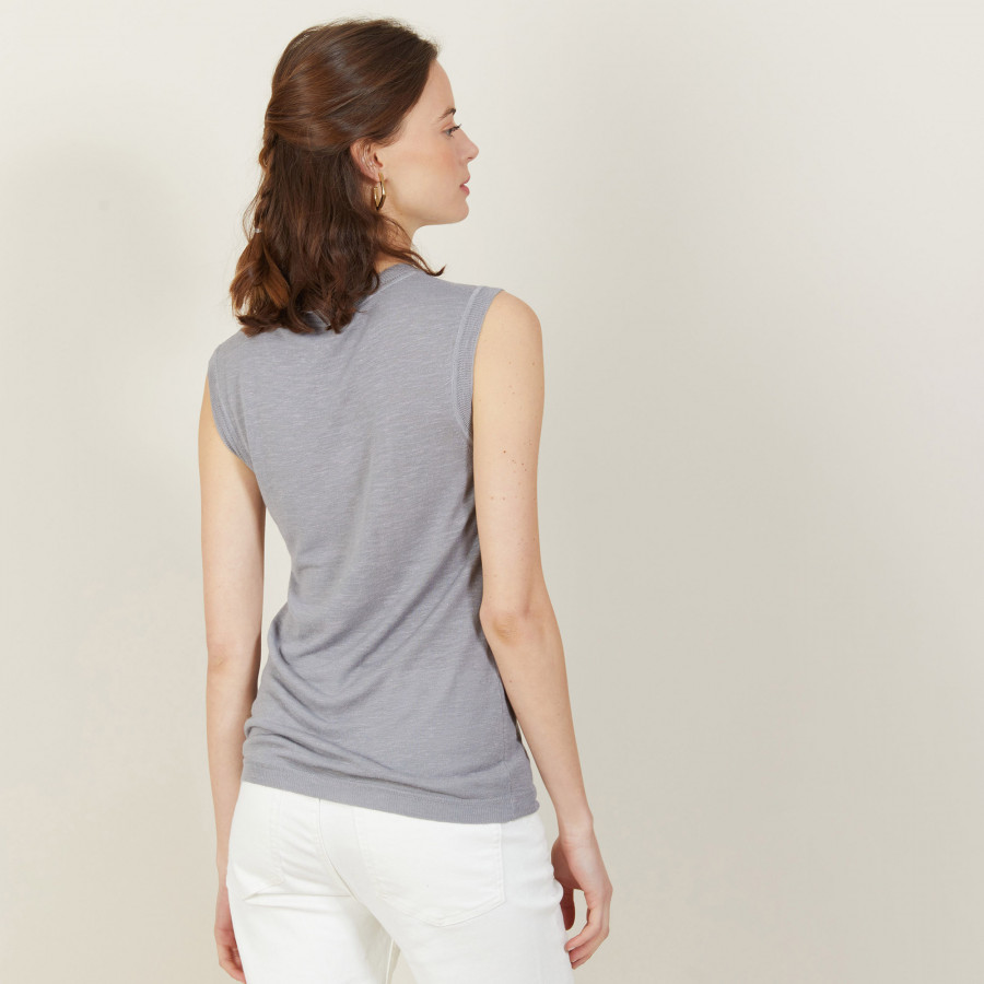 Débardeur large bretelle en lin flammé - Billie 7211 nuage - 09 Gris moyen
