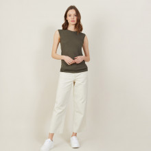 Débardeur large bretelle en lin flammé - Billie 7212 fusain - 83 Kaki
