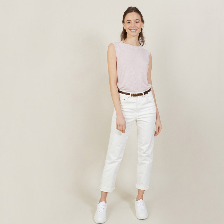 Débardeur large bretelle en lin flammé - Billie 7281 poudre - 24 Rose clair