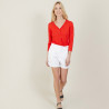 Cardigan à poches en lin flammé - Bao 7280 ecarlate - 52 Rouge