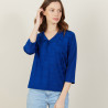 Polo à motif col noué en Fil Lumière - Amara 2745 nuit - 75 Bleu nuit