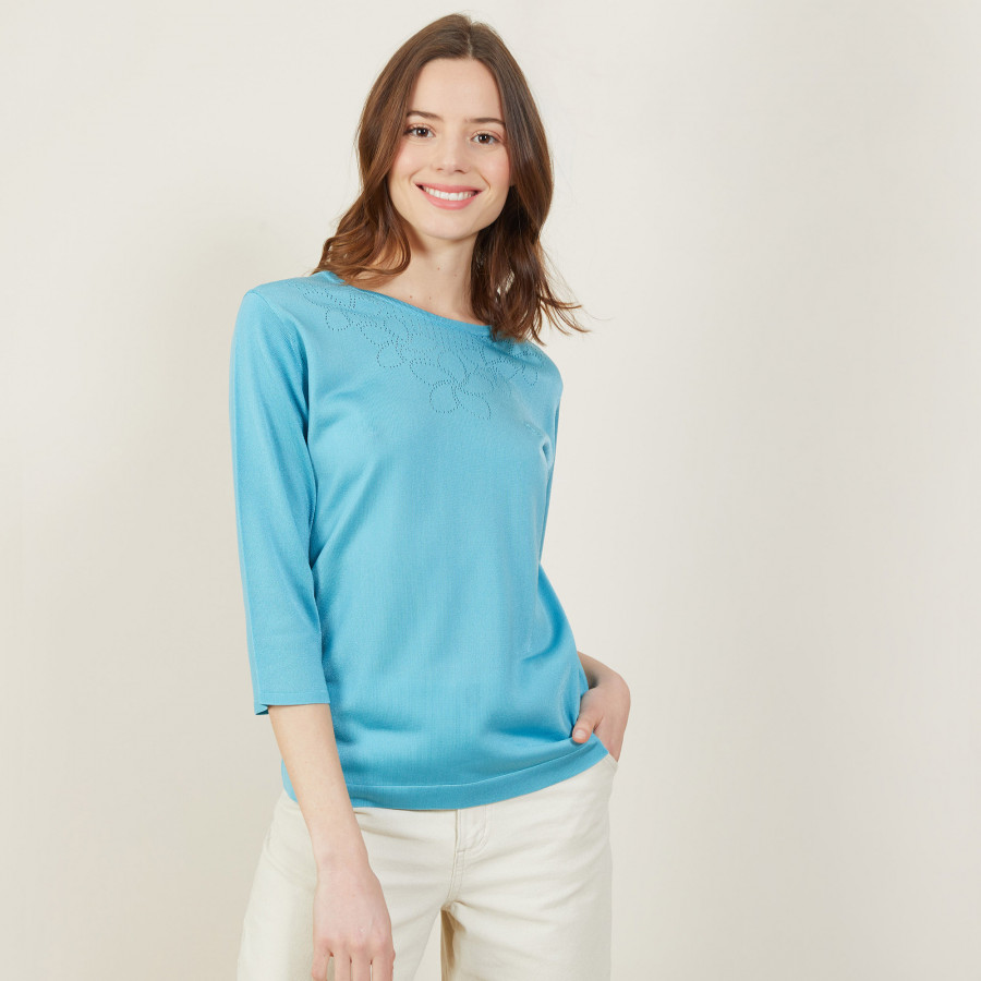 T-shirt en Fil Lumière à motif ajouré - Alexia 5333 nerifer - 49 Turquoise