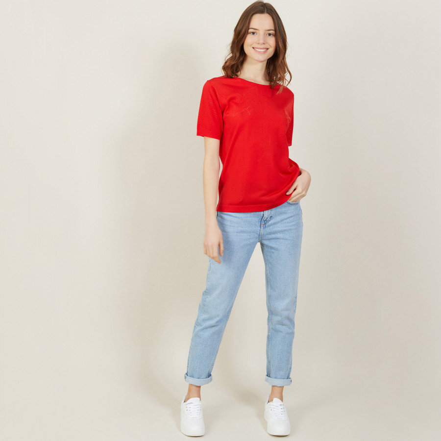 T-shirt manches courtes en Fil Lumière - Adeline 9983 basque - 52 Rouge