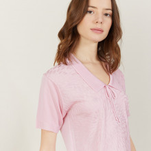 Short-sleeved polo shirt with tie collar - Ava