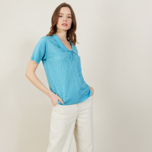 Short-sleeved polo shirt with tie collar - Ava