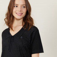 Short-sleeved polo shirt with tie collar - Ava