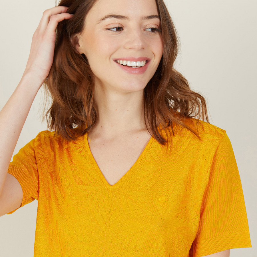 T-shirt col V à motifs en Fil Lumière - Amy 2688 solaire - 50 Jaune foncé