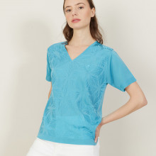 T-shirt col V à motifs en Fil Lumière - Amy 5333 nerifer - 49 Turquoise