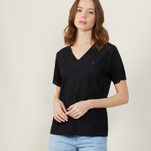 T-shirt col V à motifs en Fil Lumière - Amy 0307 noir - 01 Noir