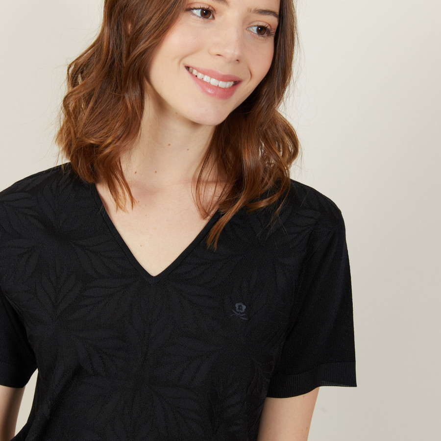 T-shirt col V à motifs en Fil Lumière - Ammy