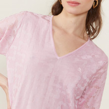 V-neck T-shirt in Fil Lumière 3/4 sleeves - Angela