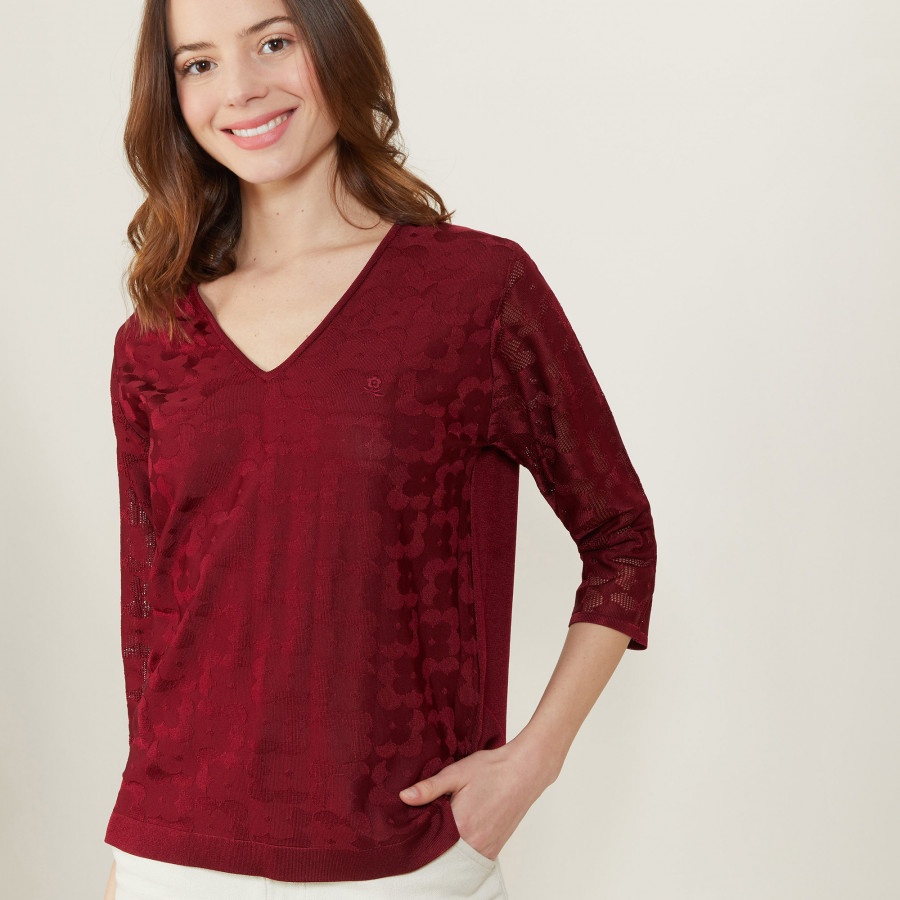 V-neck T-shirt in Fil Lumière 3/4 sleeves - Angela