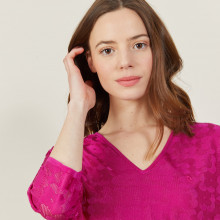 V-neck T-shirt in Fil Lumière 3/4 sleeves - Angela