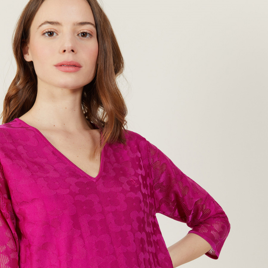 V-neck T-shirt in Fil Lumière 3/4 sleeves - Angela