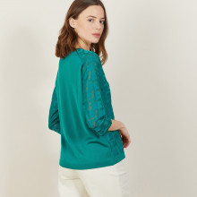 V-neck T-shirt in Fil Lumière 3/4 sleeves - Angela