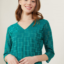 V-neck T-shirt in Fil Lumière 3/4 sleeves - Angela