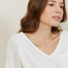 T-shirt manches coudes en lin flammé - Bonbon 7200 blanc - 02 Blanc