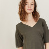 T-shirt manches coudes en lin flammé - Bonbon 7212 fusain - 83 Kaki
