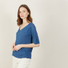 T-shirt manches coudes en lin flammé - Bonbon 7241 corsaire - 06 Bleu moyen